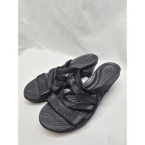 Crocs Leigh-Ann Leather Strap Mini Wedge Sandals Black 204730 Women’s Size 6